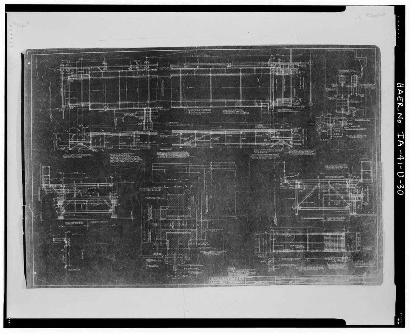 Archival blueprint by Link-Belt Company of Chicago, showing the plan sheets a quantity takeoff starts from